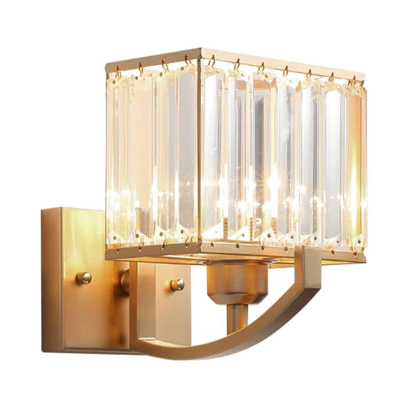 Modern Black/Gold Rectangle Wall Mount Sconce Light with Clear Crystal for Bedroom - 7"/18" W