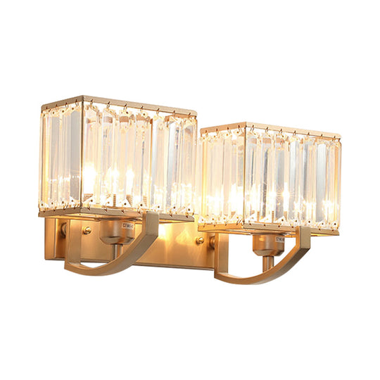 Modern Black/Gold Rectangle Wall Mount Sconce Light with Clear Crystal for Bedroom - 7"/18" W