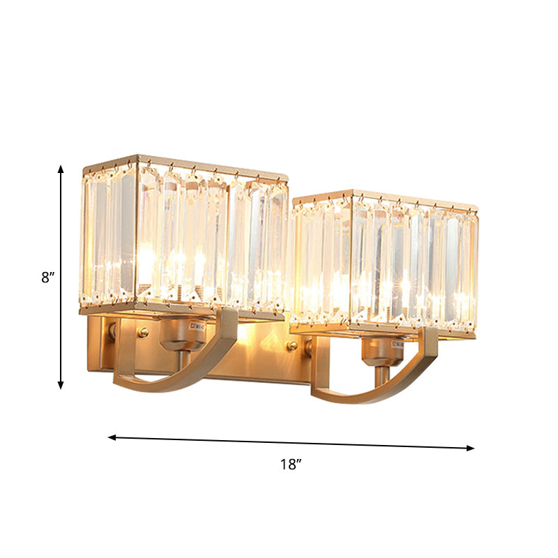 Modern Black/Gold Rectangle Wall Mount Sconce Light with Clear Crystal for Bedroom - 7"/18" W