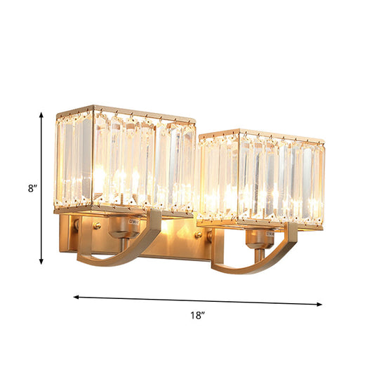 Modern Black/Gold Rectangle Wall Mount Sconce Light with Clear Crystal for Bedroom - 7"/18" W