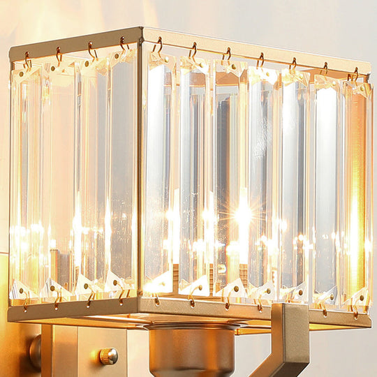 Modern Black/Gold Rectangle Wall Mount Sconce Light with Clear Crystal for Bedroom - 7"/18" W