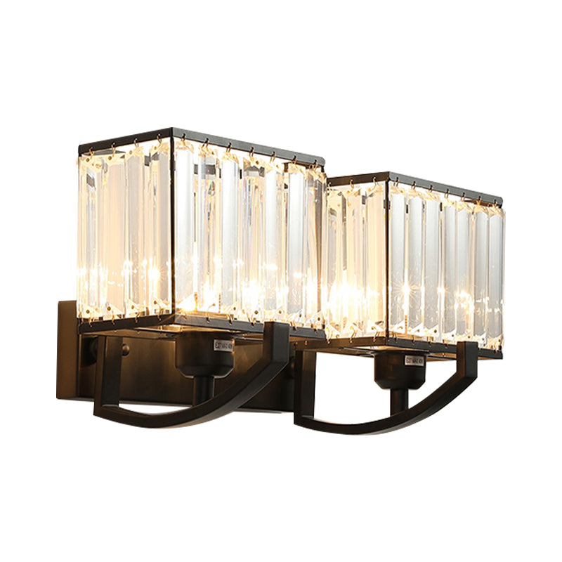 Modern Black/Gold Rectangle Wall Mount Sconce Light with Clear Crystal for Bedroom - 7"/18" W