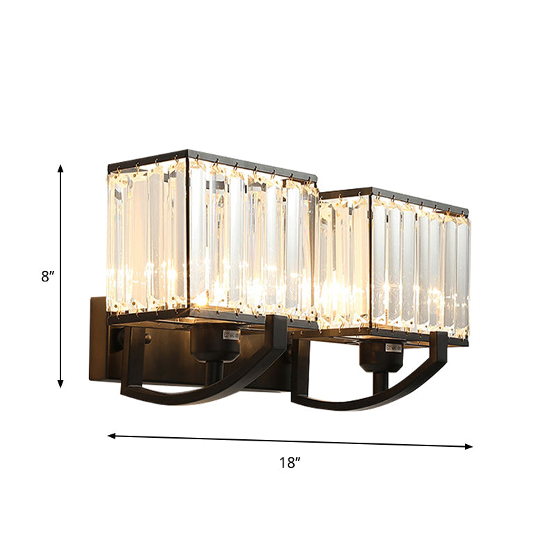 Modern Black/Gold Rectangle Wall Mount Sconce Light with Clear Crystal for Bedroom - 7"/18" W
