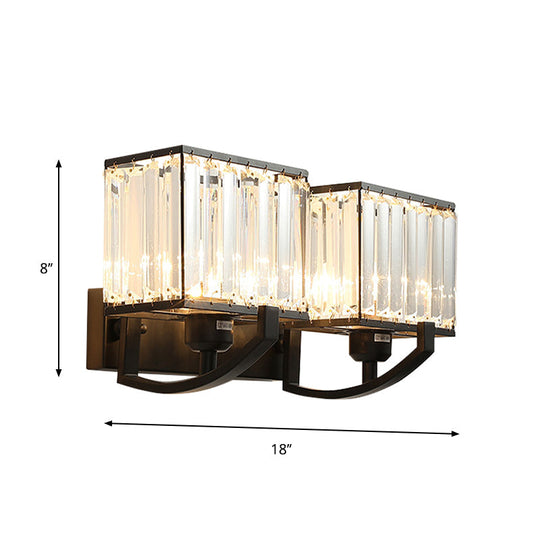 Modern Black/Gold Rectangle Wall Mount Sconce Light with Clear Crystal for Bedroom - 7"/18" W