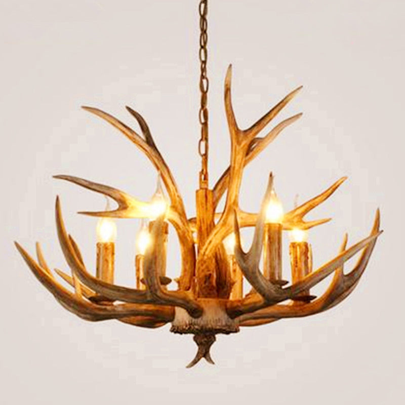 Wood Finish Antler Chandelier Lighting Rustic Resin Living Room Ceiling Suspension Lamp