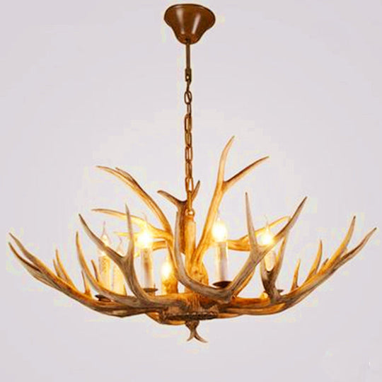 Wood Finish Antler Chandelier Lighting Rustic Resin Living Room Ceiling Suspension Lamp