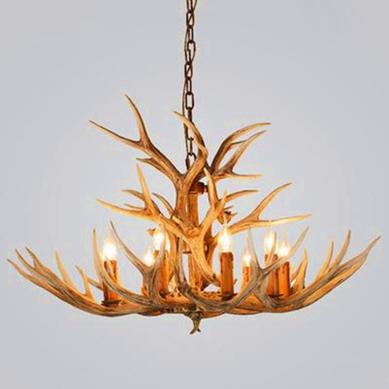Wood Finish Antler Chandelier Lighting Rustic Resin Living Room Ceiling Suspension Lamp