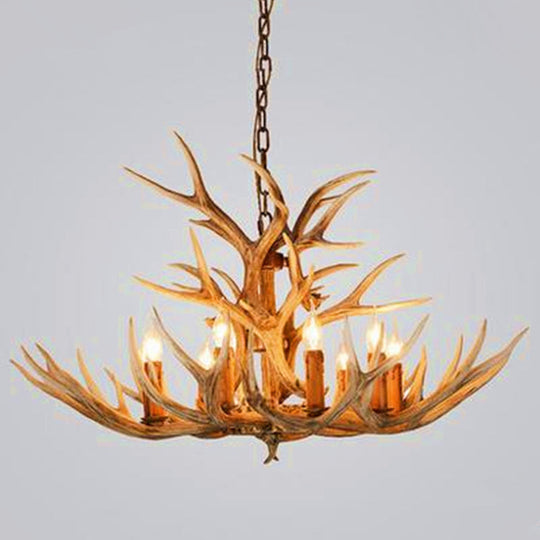 Wood Finish Antler Chandelier Lighting Rustic Resin Living Room Ceiling Suspension Lamp
