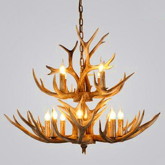 Wood Finish Antler Chandelier Lighting Rustic Resin Living Room Ceiling Suspension Lamp