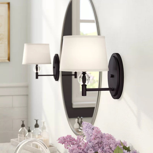 White Fabric Wall Sconce Light: Modern Style with Crystal Ball Deco
