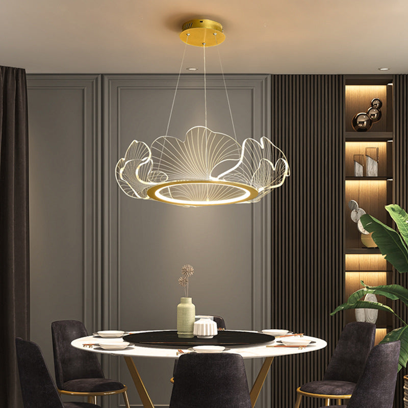 LED Acrylic Leaf Chandelier in Simplicity Gold Finish - Dining Room Pendant Light