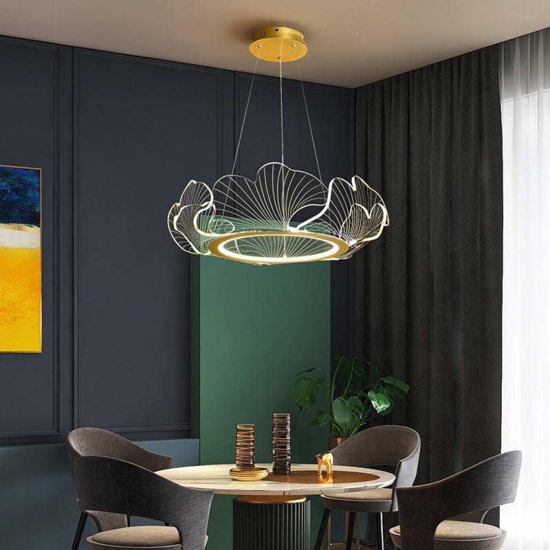 LED Acrylic Leaf Chandelier in Simplicity Gold Finish - Dining Room Pendant Light