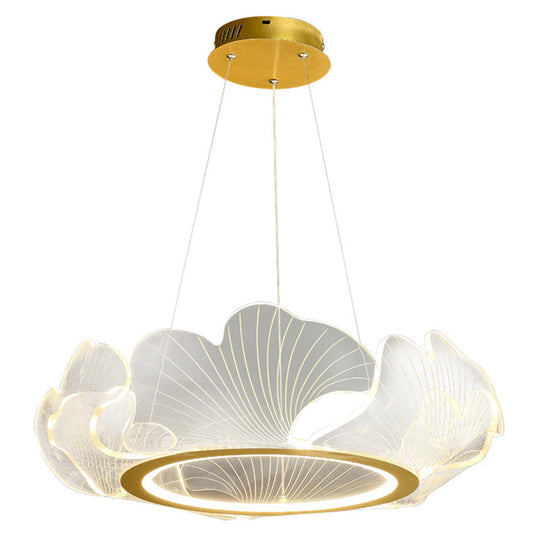 LED Acrylic Leaf Chandelier in Simplicity Gold Finish - Dining Room Pendant Light