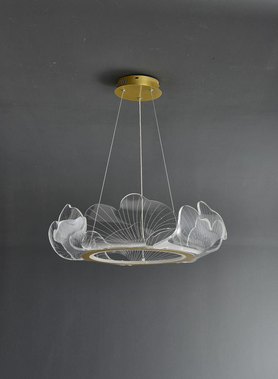 LED Acrylic Leaf Chandelier in Simplicity Gold Finish - Dining Room Pendant Light