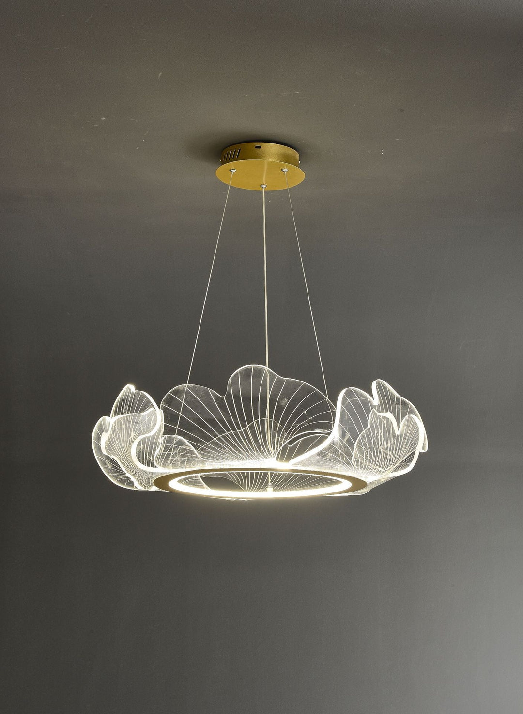 LED Acrylic Leaf Chandelier in Simplicity Gold Finish - Dining Room Pendant Light