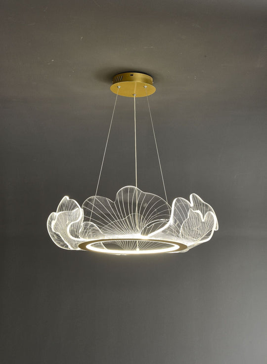 LED Acrylic Leaf Chandelier in Simplicity Gold Finish - Dining Room Pendant Light