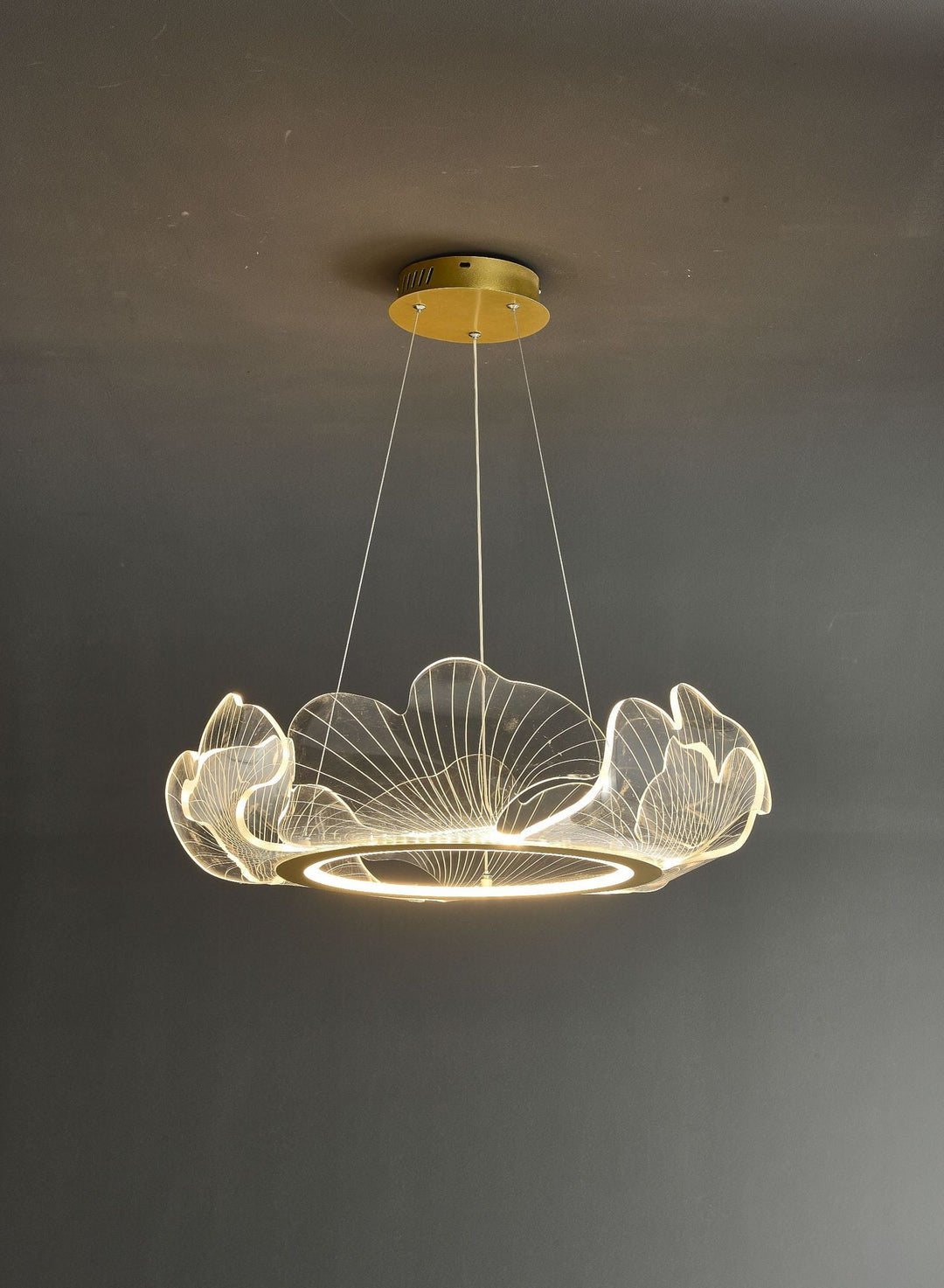 LED Acrylic Leaf Chandelier in Simplicity Gold Finish - Dining Room Pendant Light