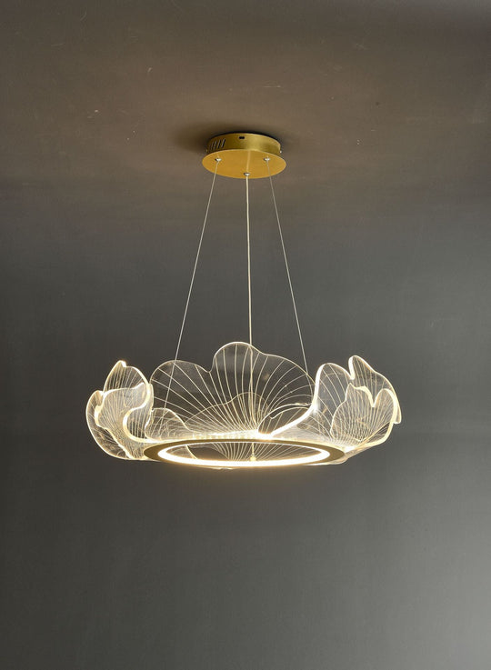 LED Acrylic Leaf Chandelier in Simplicity Gold Finish - Dining Room Pendant Light