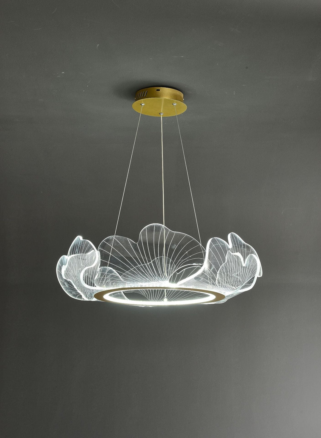 LED Acrylic Leaf Chandelier in Simplicity Gold Finish - Dining Room Pendant Light
