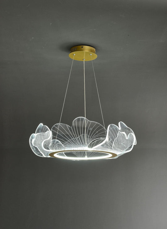 LED Acrylic Leaf Chandelier in Simplicity Gold Finish - Dining Room Pendant Light