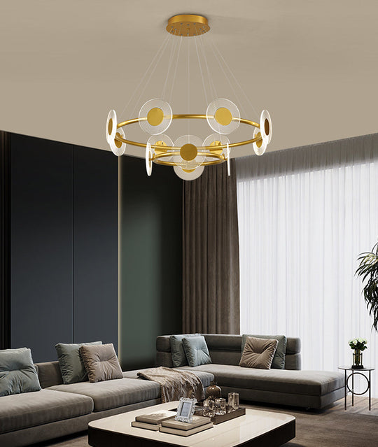 Minimalistic LED Circles Suspension Lamp: Acrylic Chandelier Pendant Light for Living Room
