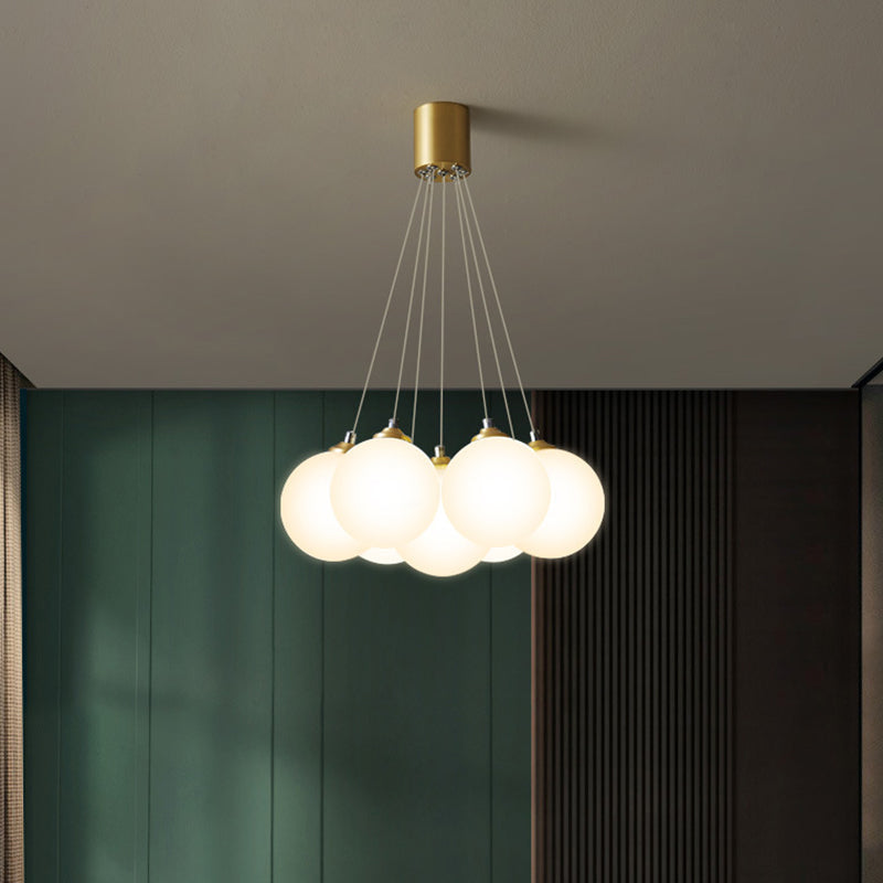 Gold Glass Bedroom Chandelier with Simplicity White Balloon Hanging Pendant Light