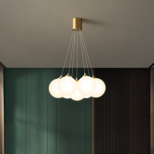 Gold Glass Bedroom Chandelier with Simplicity White Balloon Hanging Pendant Light