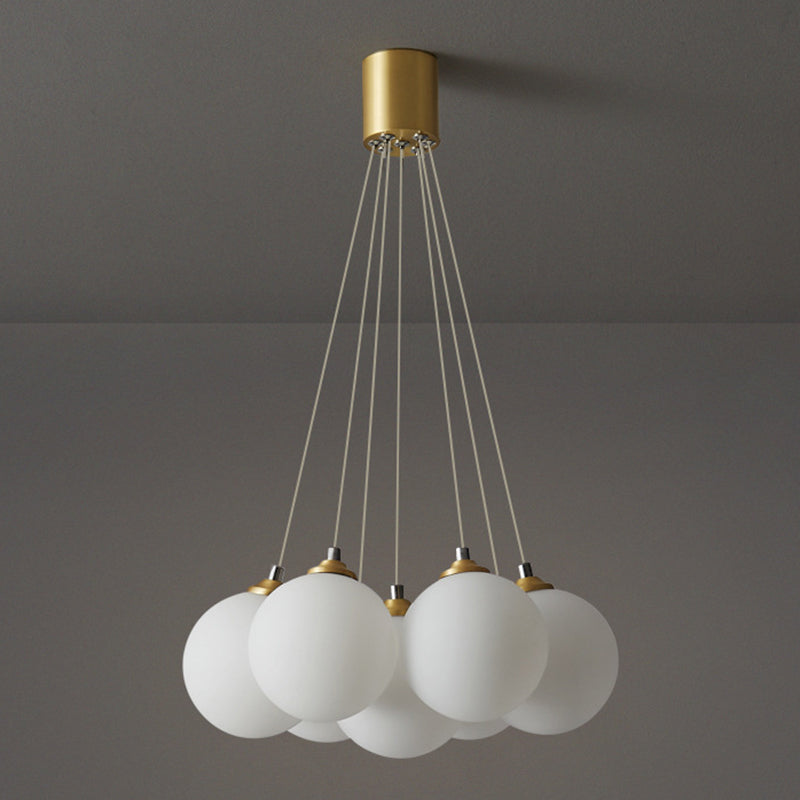 Gold Glass Bedroom Chandelier with Simplicity White Balloon Hanging Pendant Light