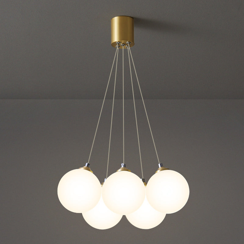 Gold Glass Bedroom Chandelier with Simplicity White Balloon Hanging Pendant Light