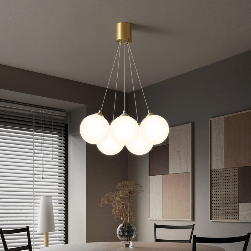 Gold Glass Bedroom Chandelier with Simplicity White Balloon Hanging Pendant Light