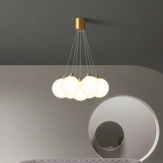 Gold Glass Bedroom Chandelier with Simplicity White Balloon Hanging Pendant Light