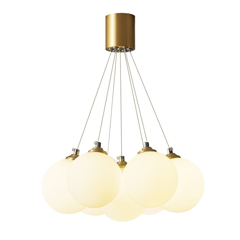 Gold Glass Bedroom Chandelier with Simplicity White Balloon Hanging Pendant Light