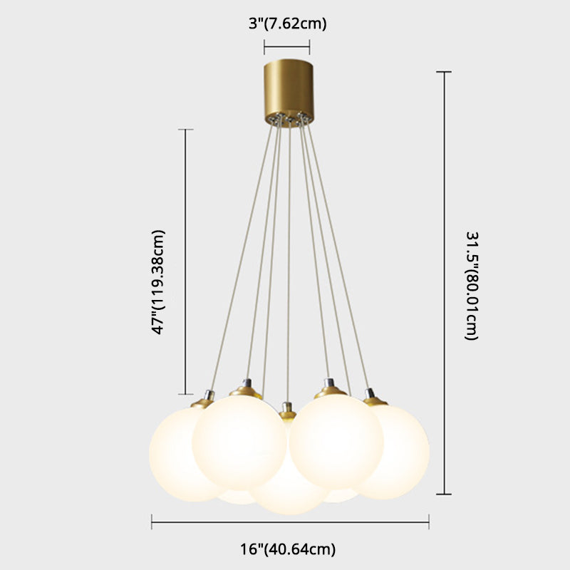Gold Glass Bedroom Chandelier with Simplicity White Balloon Hanging Pendant Light