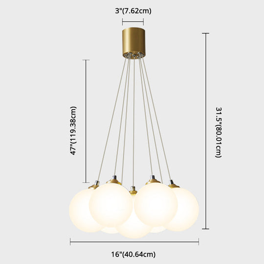 Gold Glass Bedroom Chandelier with Simplicity White Balloon Hanging Pendant Light