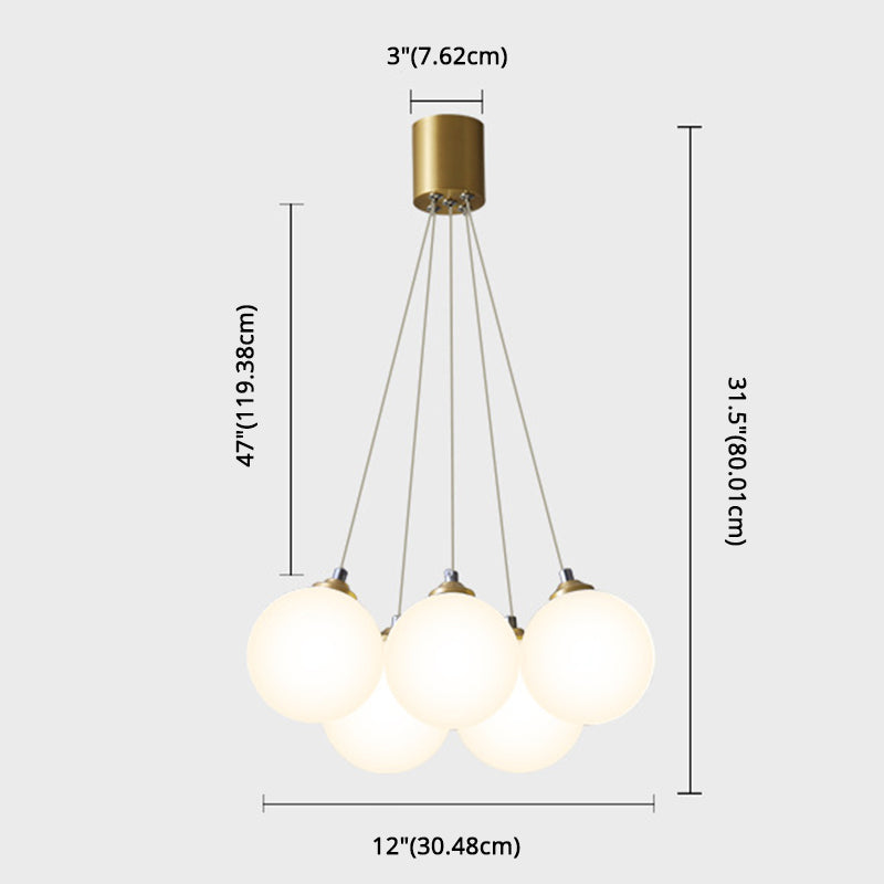 Gold Glass Bedroom Chandelier with Simplicity White Balloon Hanging Pendant Light