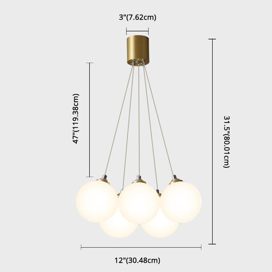 Gold Glass Bedroom Chandelier with Simplicity White Balloon Hanging Pendant Light