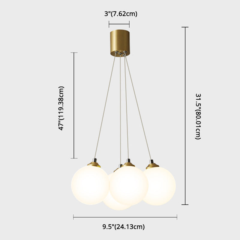 Gold Glass Bedroom Chandelier with Simplicity White Balloon Hanging Pendant Light