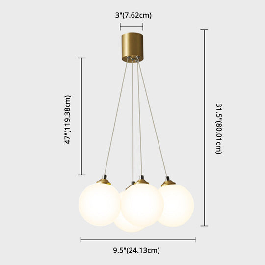 Gold Glass Bedroom Chandelier with Simplicity White Balloon Hanging Pendant Light
