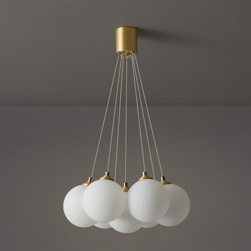 Gold Glass Bedroom Chandelier with Simplicity White Balloon Hanging Pendant Light