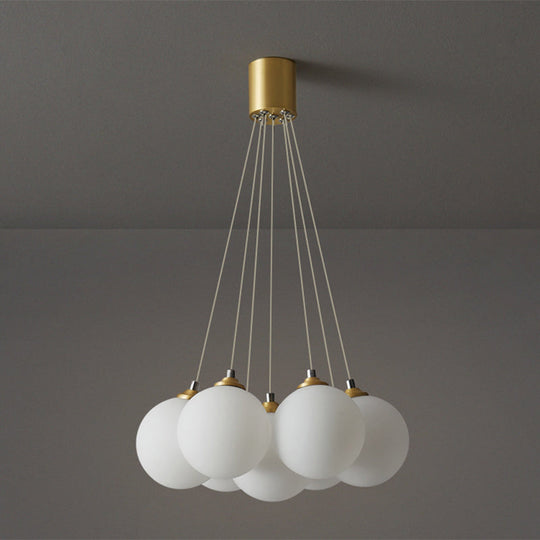 Gold Glass Bedroom Chandelier with Simplicity White Balloon Hanging Pendant Light