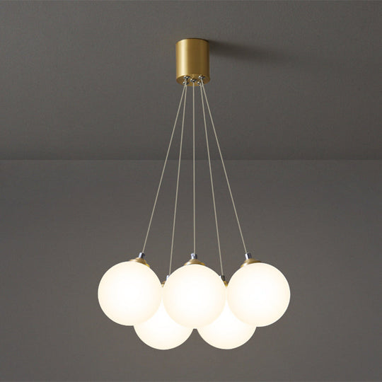 Gold Glass Bedroom Chandelier with Simplicity White Balloon Hanging Pendant Light