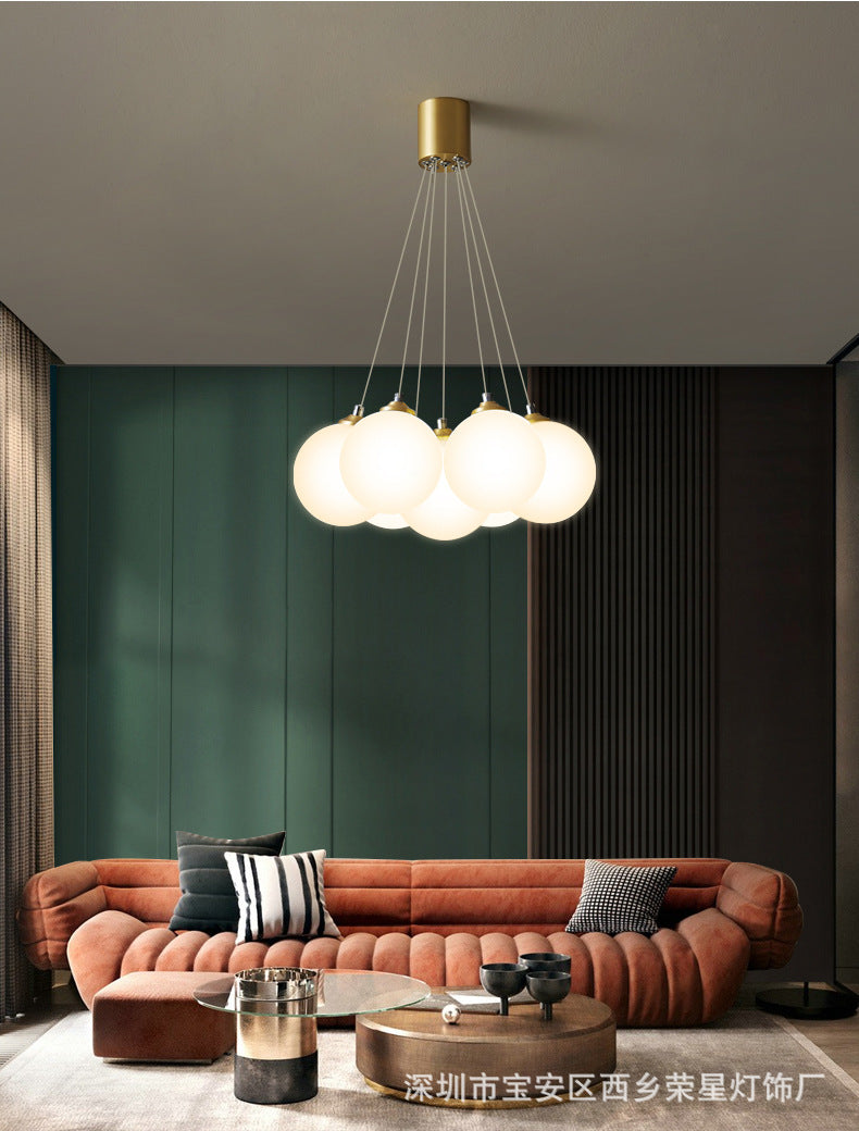 Gold Glass Bedroom Chandelier with Simplicity White Balloon Hanging Pendant Light