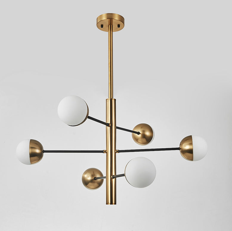 Opal Glass Pendant Chandelier - Elegant Gold Vertical Hanging Light for Dining Room