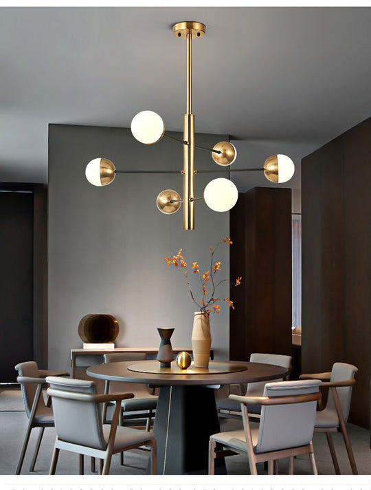 Opal Glass Pendant Chandelier - Elegant Gold Vertical Hanging Light for Dining Room