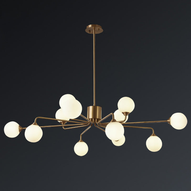 Sleek Modos Chandelier: Simplicity White Glass Ceiling Light with Brass Finish for Living Room