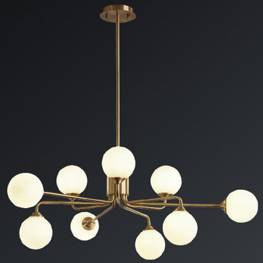 Sleek Modos Chandelier: Simplicity White Glass Ceiling Light with Brass Finish for Living Room