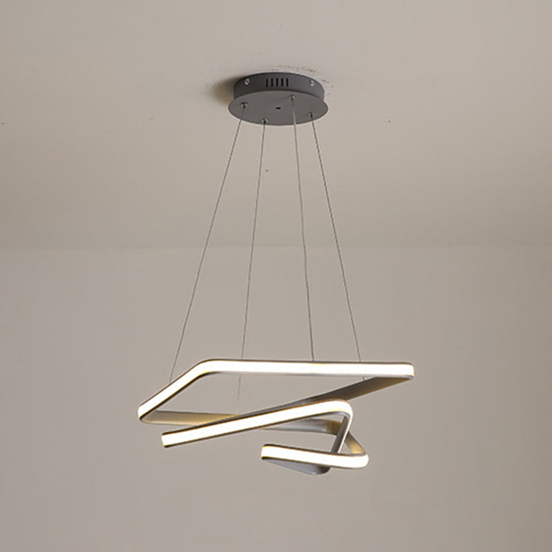 Modern Grey Chandelier: Simplicity Metal LED Strip Pendant Light for Dining Room