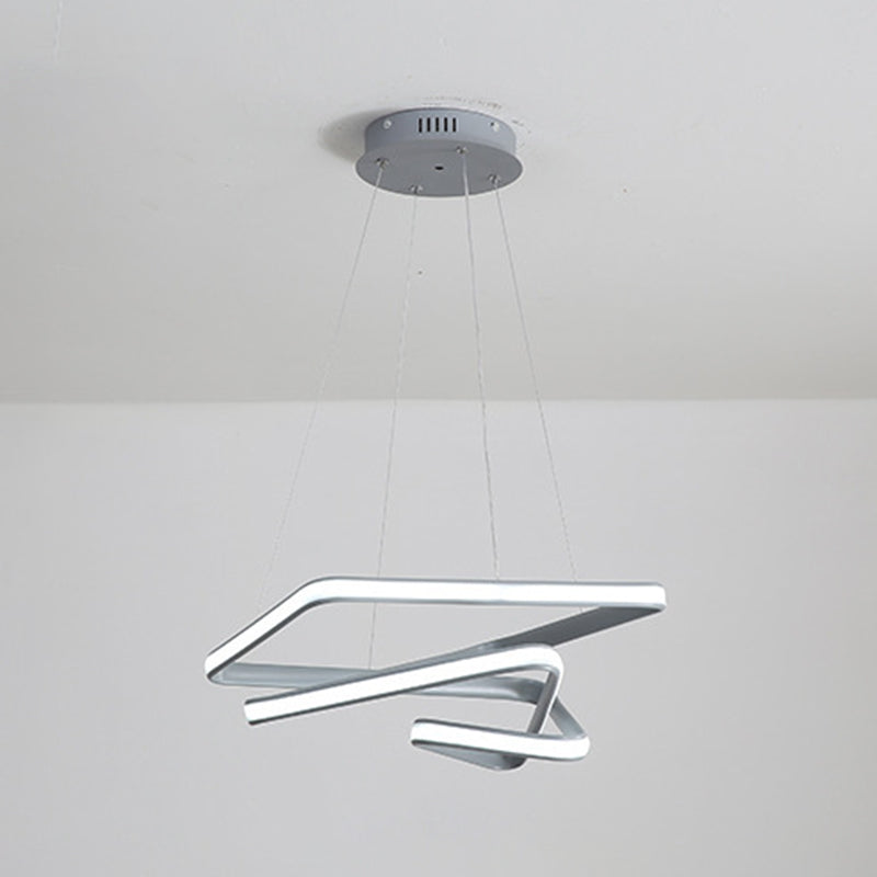 Modern Grey Chandelier: Simplicity Metal LED Strip Pendant Light for Dining Room