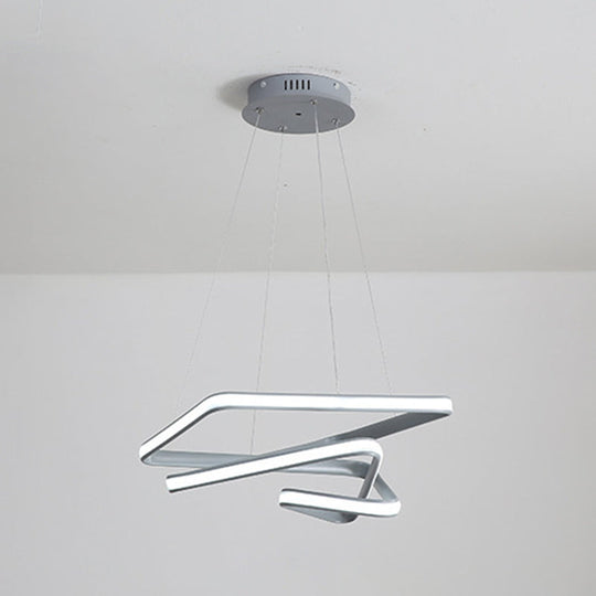 Modern Grey Chandelier: Simplicity Metal LED Strip Pendant Light for Dining Room