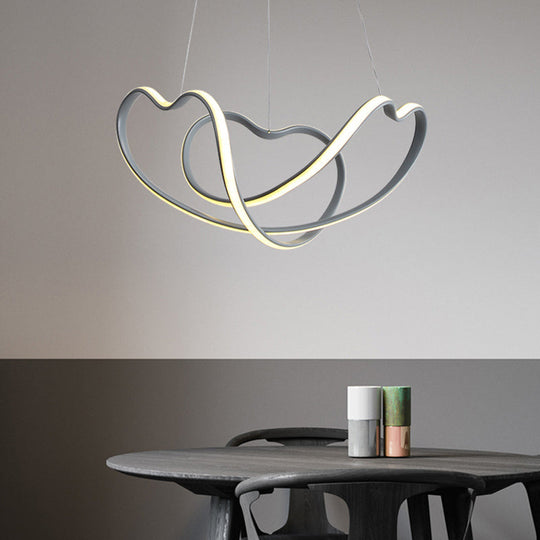 Modern Grey Chandelier: Simplicity Metal LED Strip Pendant Light for Dining Room